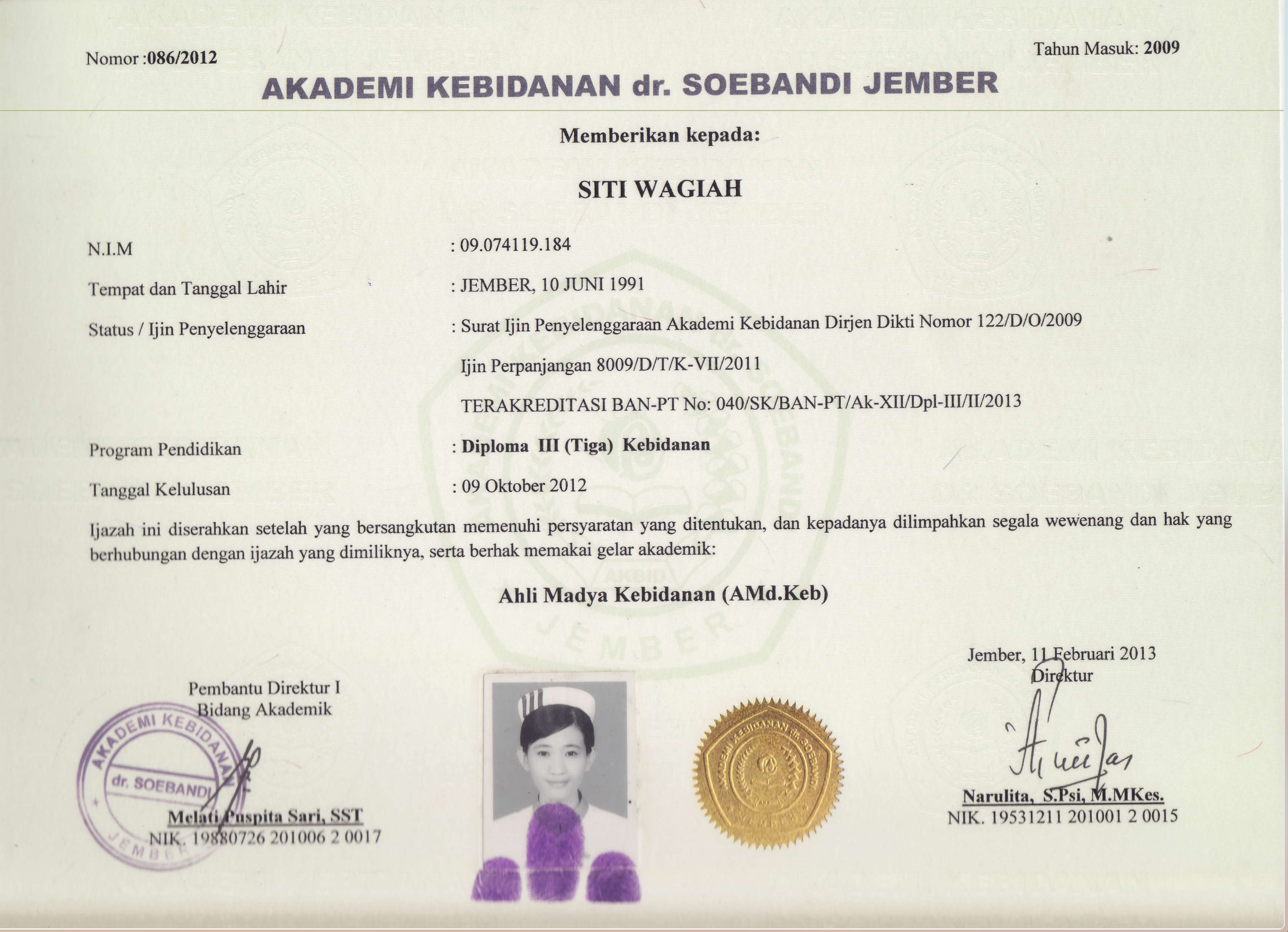 Siti's midwife diploma